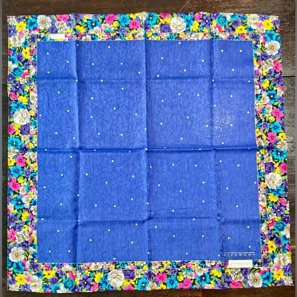 Givenchy Floral Hankerchief Scarf with Blue Center
